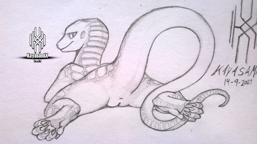 2021 5_toes anthro anus artist_name claws dated dinosaur dragon earhole feet female fingers genitals graphite_(artwork) grey_background hi_res kayasamix lizard lizaria logo looking_at_viewer monochrome pencil_(artwork) pinup pose pussy raised_tail reptile scales scalie simple_background sketch solo spread_legs spreading text toe_claws toes traditional_media_(artwork) url