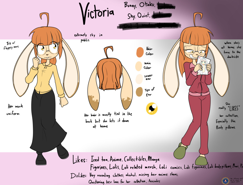 2019 anthro bodily_fluids buckteeth clothing digital_media_(artwork) dress drooling english_text eyelashes eyewear feet female fingers flat_chested footwear fur glasses hair hi_res lagomorph leporid mammal model_sheet orange_hair rabbit saliva sandwich-anomaly shoes simple_background smile solo standing tan_body tan_fur teeth text victoria_(sandwich-anomaly) yellow_eyes zipper