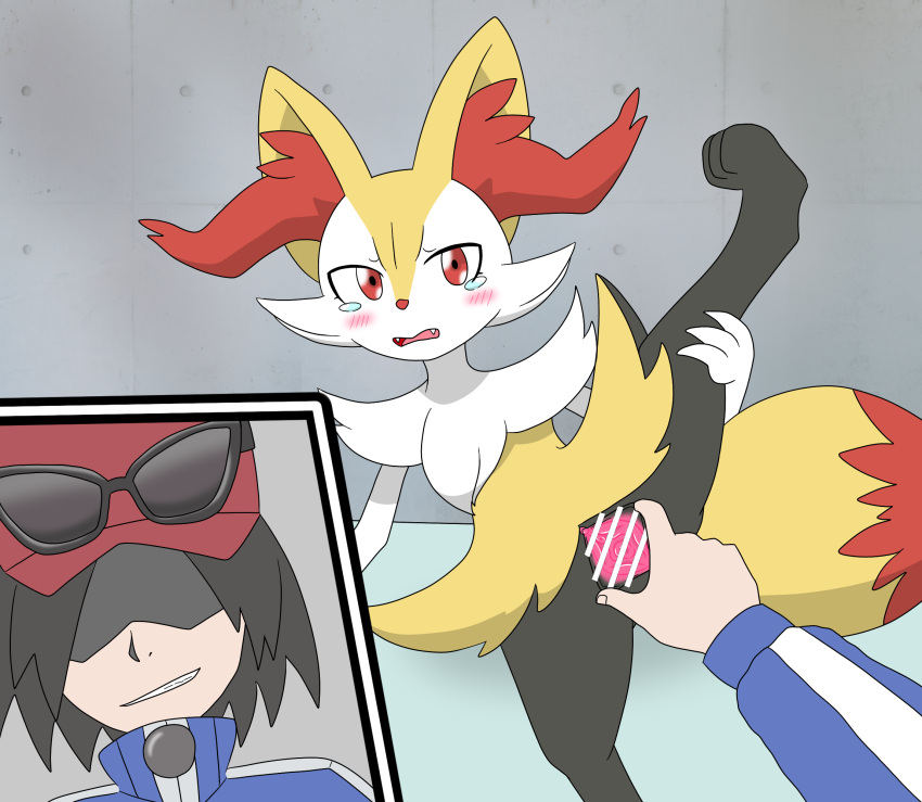 anthro bodily_fluids braixen calem_(pok&eacute;mon) canid canine censor_bar censored cute_fangs digital_drawing_(artwork) digital_media_(artwork) dominant dominant_human dominant_male duo female female_on_human flexible forced genitals grin habataki_tsubasa hi_res human human_dominating_anthro human_on_anthro ineffective_censorship interspecies looking_at_viewer male male/female male_on_anthro mammal mischievous_smile nintendo one_leg_up open_mouth pok&eacute;mon pok&eacute;mon_(species) pok&eacute;philia presenting presenting_pussy pussy raised_leg sad simple_background smile smirk splits spread_legs spread_pussy spreading standing submissive submissive_anthro submissive_female tears vertical_splits video_games