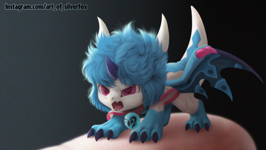 &lt;3 16:9 angry blue_hair chibi dragon el_wiwi fluffy hair horn micro painting pink_eyes sifyro silverfox5213 widescreen wings