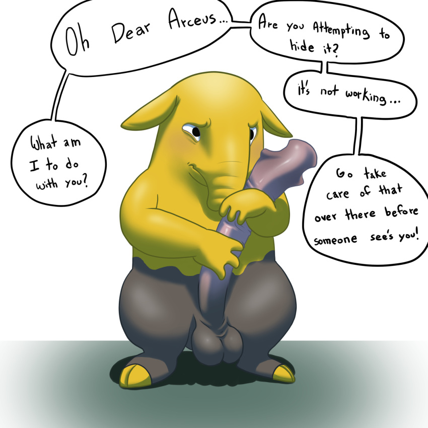 1:1 2021 anatomically_correct anatomically_correct_genitalia anatomically_correct_penis animal_genitalia animal_penis balls big_balls big_penis blush dialogue drowzee english_text erection genitals hi_res huge_penis linked_speech_bubble long_penis male medial_ring nintendo nude penis pok&eacute;mon pok&eacute;mon_(species) solo species_name_in_dialogue speech_bubble tapir_penis text thick_penis tush unwanted_erection video_games