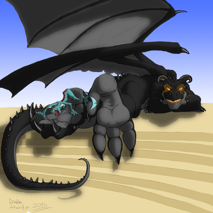 1:1 absurd_res ahastar_(artist) anthro diablo_the_rex dragon duo feet female female_on_bottom foot_fetish foot_focus foot_lick foot_play grin hi_res humiliation licking male male/female male_on_top master on_bottom on_top pyroclast_(diablo_the_rex) reptile role_reversal saliska_(diablo_the_rex) scalie slave smile soles stairs tongue tongue_out trampling underfoot western_dragon worshiping