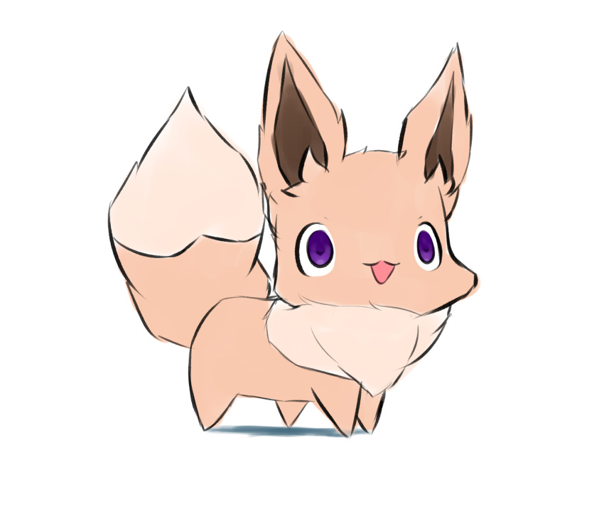 ambiguous_gender brown_body brown_fur eevee feral fluffy fluffy_tail fur fur_markings hi_res mammal markings nintendo open_mouth pok&eacute;mon pok&eacute;mon_(species) purple_eyes purple_sclera simple_background simple_eyes smile snoiifoxxo solo tuft video_games white_background white_body white_fur