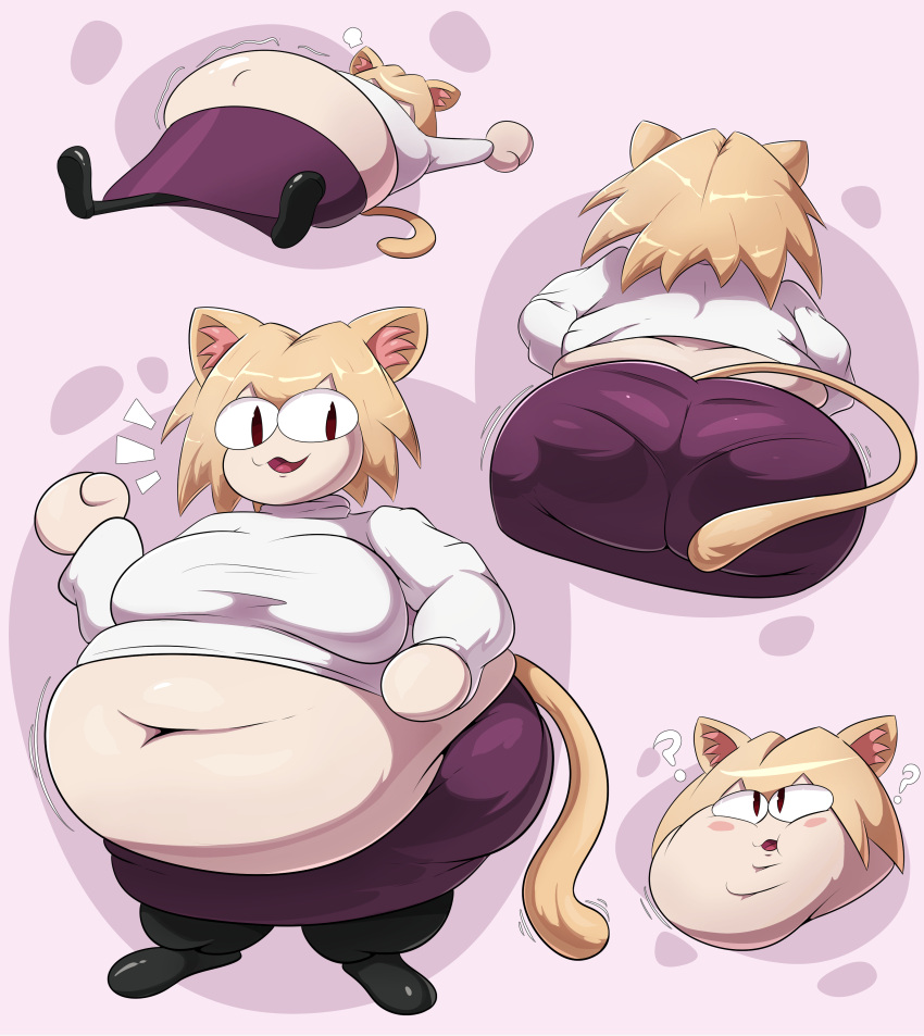 :3 ? absurd_res animal_humanoid belly bent_over big_belly big_breasts big_butt big_eyes blonde_hair blush bottomwear breasts butt cat_humanoid clothed clothing deep_navel dewlap_(anatomy) double_chin felid felid_humanoid feline feline_humanoid female front_view fur gesture hair hi_res huge_butt huge_hips humanoid inner_ear_fluff leggings legwear looking_at_viewer love_handles lying macabresavant mammal mammal_humanoid midriff morbidly_obese morbidly_obese_female morbidly_obese_humanoid navel neco-arc obese obese_female obese_humanoid on_back open_mouth open_smile overweight overweight_female overweight_humanoid panty_lines pink_body pink_fur pupils raised_clothing raised_shirt raised_topwear rear_view red_eyes shirt simple_background skirt slit_pupils smile solo sweater tan_body tan_skin thick_thighs tight_skirt topwear tuft waving wide_hips