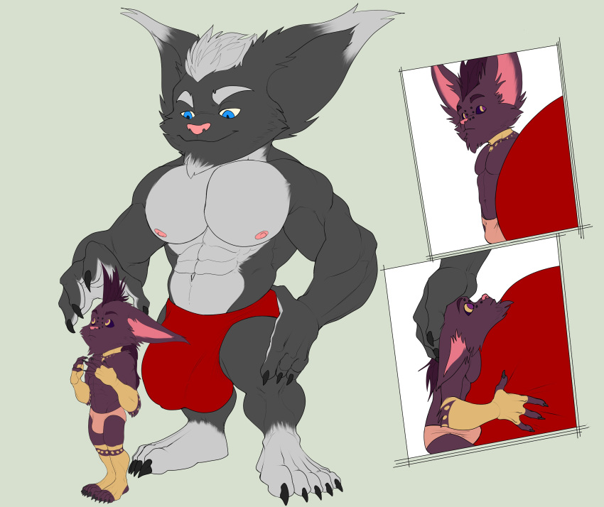 2021 4_fingers 5_toes absurd_res anthro anthro_on_anthro athletic athletic_anthro athletic_male balls_outline barefoot belly big_abs big_biceps big_bulge big_ears big_eyes big_head big_muscles big_quads big_triceps black_claws black_sclera blue_eyes bristol bulge bulge_grab bulge_size_difference chin_tuft claws closed_frown closed_smile clothed clothing digital_drawing_(artwork) digital_media_(artwork) duo ear_tuft eyebrows facial_tuft fan_character feet fingers flat_colors fluffy_cheeks fluffy_ears forced full-length_portrait fur genital_outline green_background grey_beard grey_ears grey_hair grey_inner_ear grey_markings hair hand_on_head head_grab hi_res huge_bulge huge_muscles huge_pecs humanoid_hands hyper hyper_bulge imminent_sex james_(w01fy) larger_anthro larger_male league_of_legends legs_together long_hair looking_at_bulge looking_down_at_partner macro mahotis_(bristol) male male/male mammal markings micro micro_on_macro mohawk muscle_size_difference muscular navel nipples obliques penis_outline pink_inner_ear pink_nipples pink_nose pink_speedo plantigrade portrait pupils purple_belly purple_body purple_chest purple_eyebrows purple_feet purple_fur purple_hair purple_pupils questionable_consent red_speedo riot_games serratus simple_background size_difference skimpy slim_anthro slim_male smaller_anthro smaller_male standing surprise three-quarter_view toes topless topless_anthro topless_male tuft video_games yellow_eyes yordle
