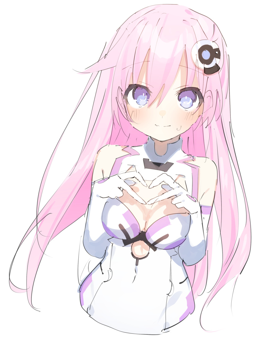 1girl absurdres bare_shoulders blue_eyes breasts buran_buta cleavage elbow_gloves gloves green_eyes hair_ornament highres leotard long_hair medium_breasts neptune_(series) pink_hair power_symbol purple_sister sketch skin_tight smile symbol-shaped_pupils white_leotard