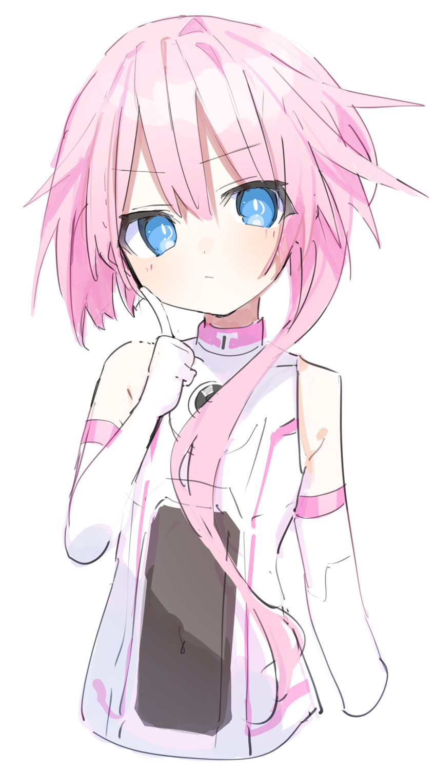 1girl absurdres bare_shoulders breasts buran_buta elbow_gloves gloves highres long_hair looking_at_viewer neptune_(series) pink_hair power_symbol sketch small_breasts smile solo symbol-shaped_pupils upper_body white_sister_ram