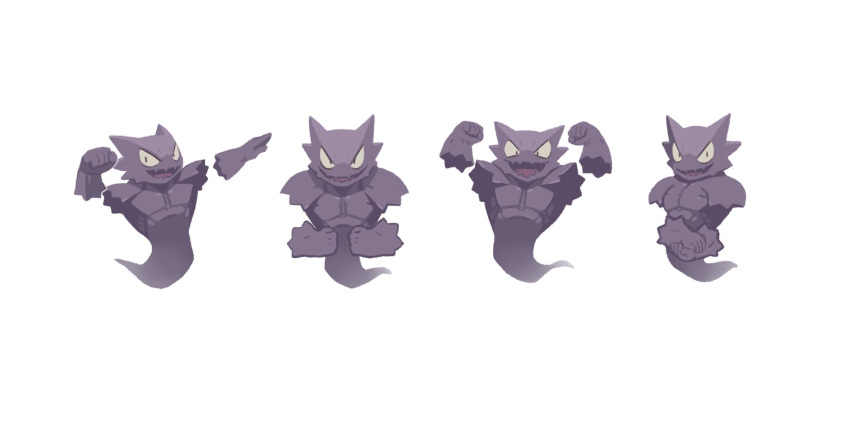 clenched_hand disembodied_limb flexing floating ghost ghost_tail haunter highres looking_at_viewer muscular no_humans plainwhite pokemon pokemon_(creature) pose simple_background white_background