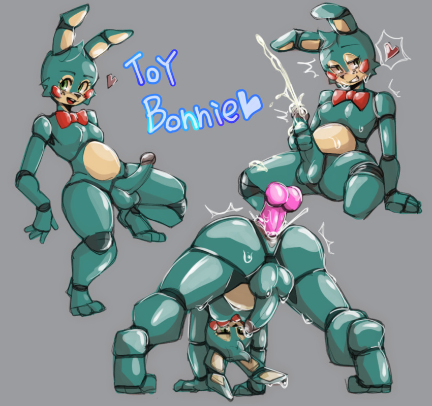 &lt;3 anal balls bayonet_(artist) bodily_fluids cum disembodied_penis five_nights_at_freddy's five_nights_at_freddy's_2 genital_fluids genitals grey_background hi_res lagomorph leporid male mammal penis rabbit simple_background sweat toy_bonnie_(fnaf) video_games