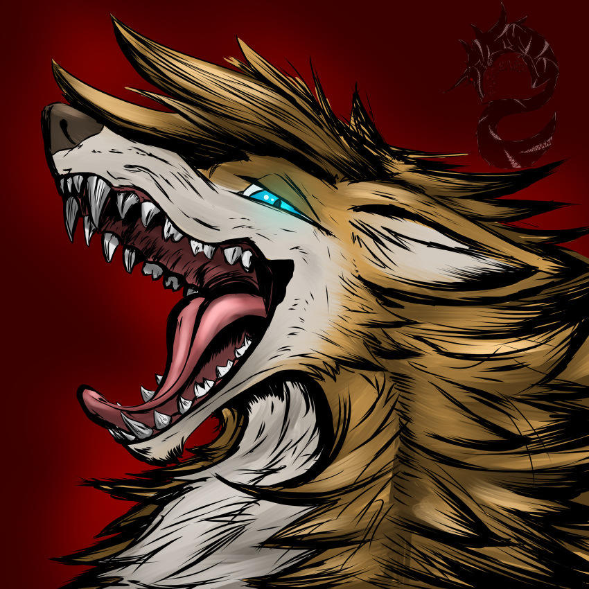 absurd_res alichart_(artist) anthro canid canine canis domestic_dog glowing glowing_eyes hairy hi_res koby_(kobydoggo) male mammal mane mouth_shot open_mouth sharp_teeth shiba_inu solo spitz teeth tongue were werecanid werecanine werewolf