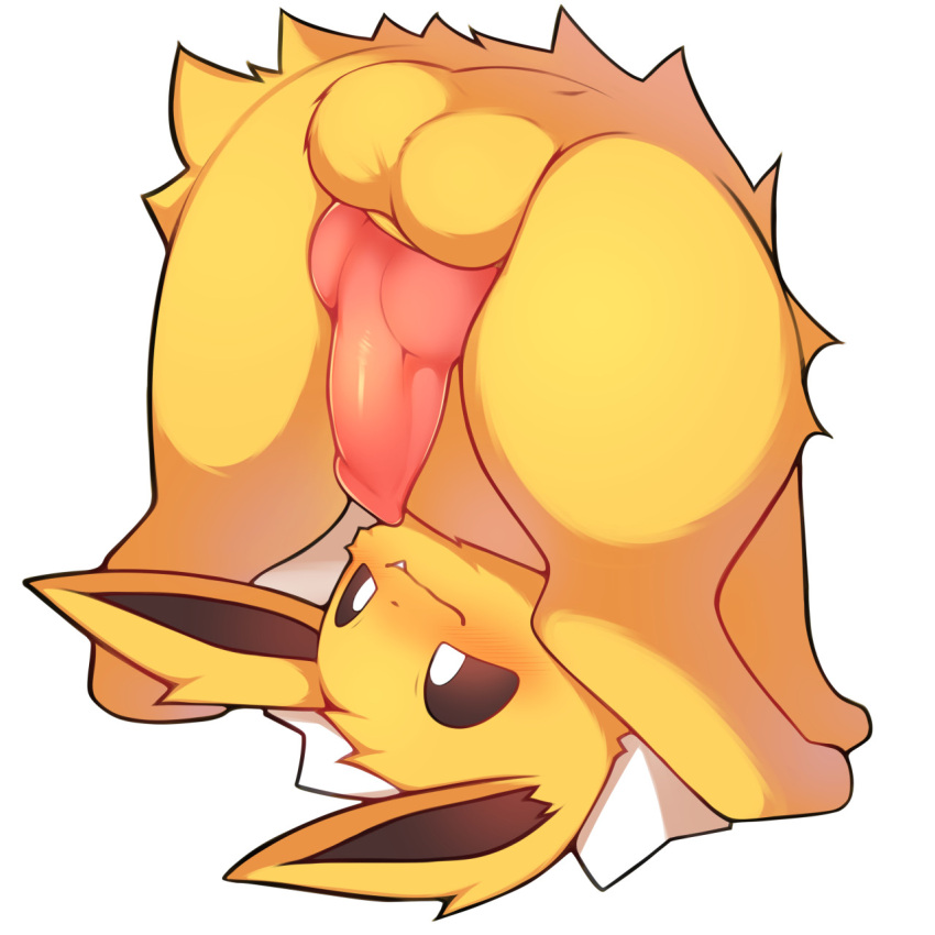 animal_genitalia animal_penis anus ass_up balls blush butt canine_penis digitigrade eeveelution erection fangs feral fur genitals hi_res jolteon knot looking_at_genitalia looking_at_own_penis looking_at_penis looking_at_self male mammal nintendo penis pok&eacute;mon pok&eacute;mon_(species) seviyummy shaded simple_background smile solo video_games white_background white_body white_fur yellow_body yellow_fur