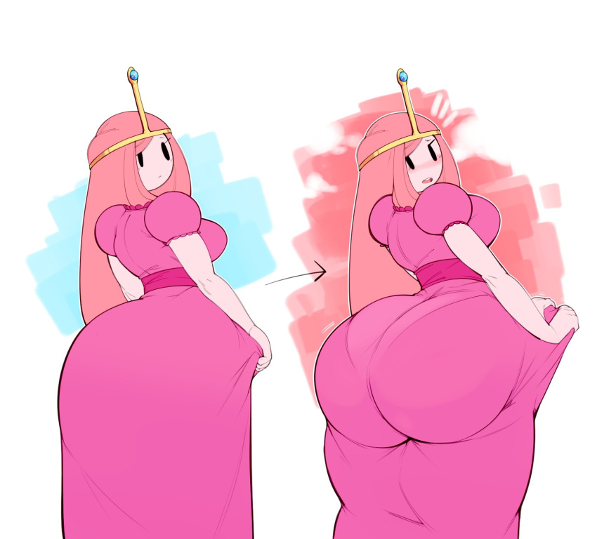 adventure_time big_breasts big_butt blush breasts bulumble-bee butt cartoon_network clothing dress female goo_creature goo_humanoid hi_res huge_butt humanoid looking_at_viewer looking_back princess_bubblegum solo standing wide_hips