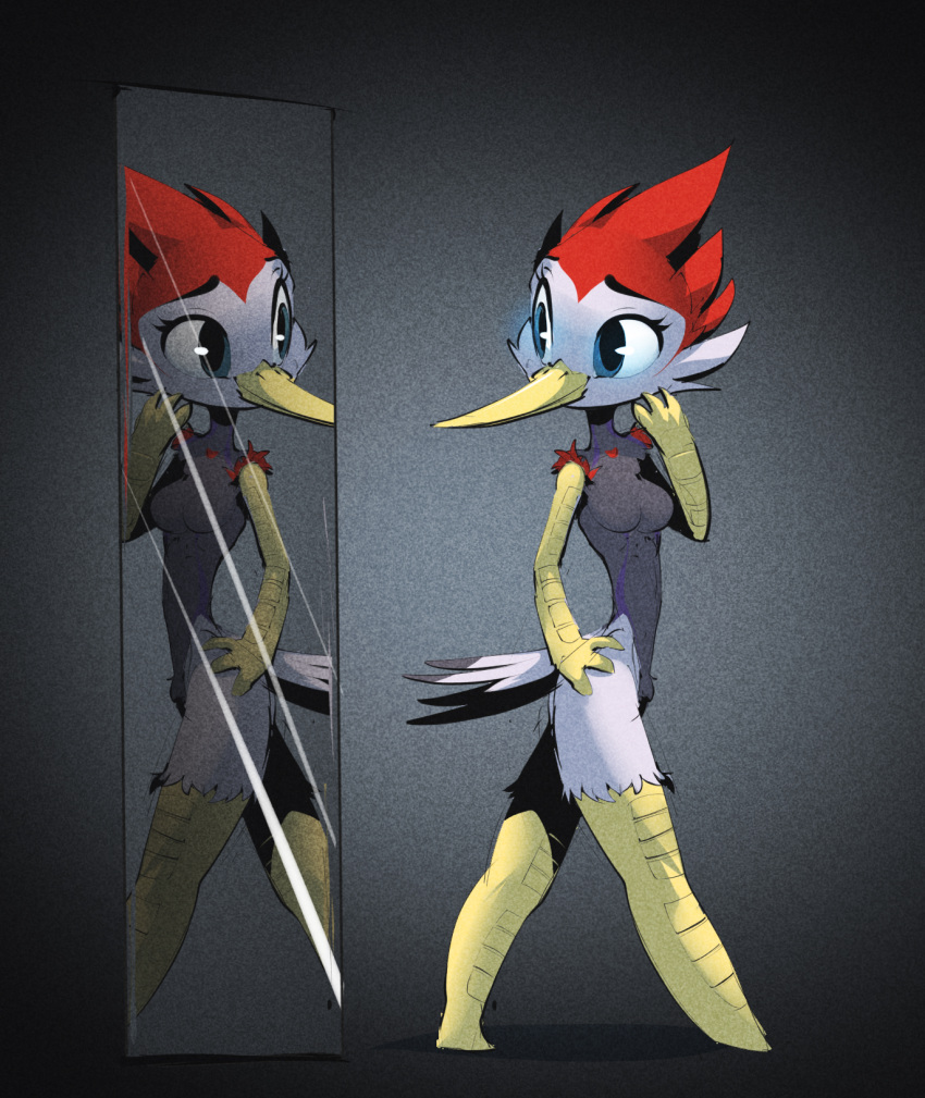 2021 anthro avian beak bird blue_eyes breasts digital_media_(artwork) eyebrows eyelashes female hi_res non-mammal_breasts ratcha smile solo