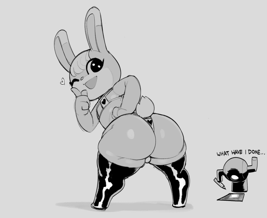 &lt;3 animal_crossing anthro big_butt bulge butt clothed clothing crossdressing girly hi_res krekk0v lagomorph leporid male mammal monochrome nintendo panties rabbit sasha_(animal_crossing) thong underwear video_games