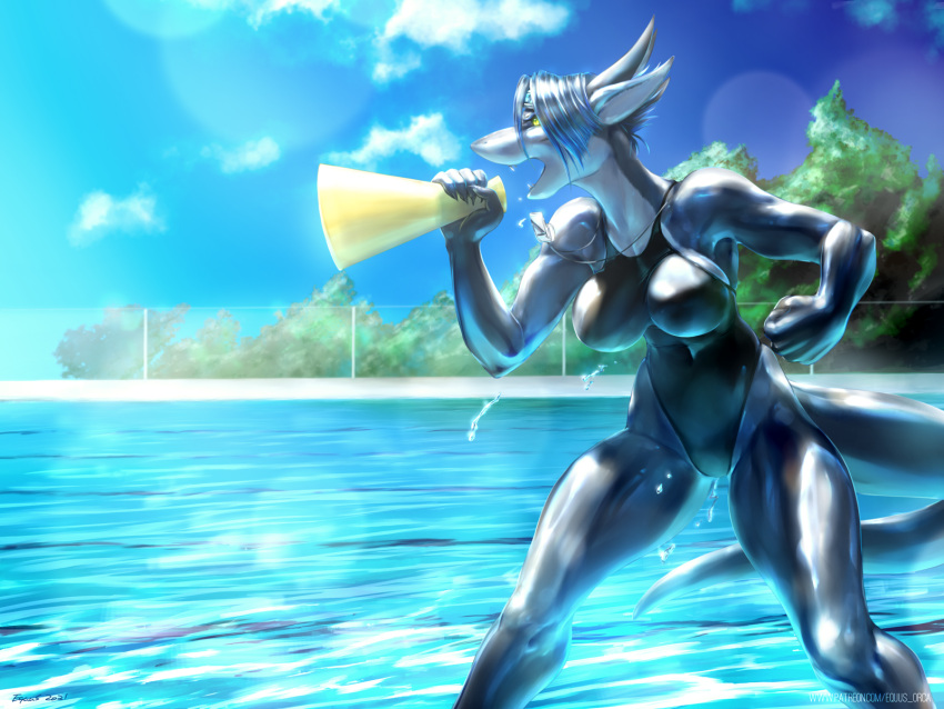 2021 4:3 5_fingers anthro breasts clothed clothing day detailed_background digital_media_(artwork) equus eyebrows eyelashes female fingers fish hair hi_res marine non-mammal_breasts outside shark sky solo