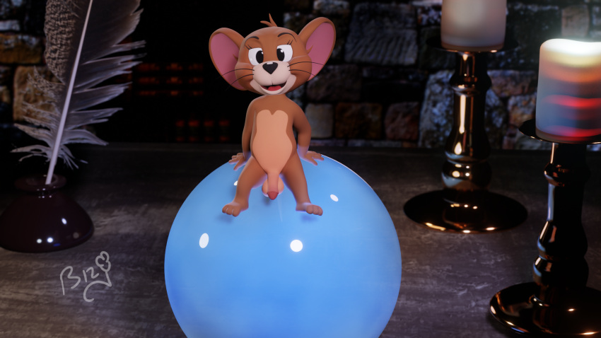16:9 anthro balls bizymouse genitals hi_res jerry_mouse male metro-goldwyn-mayer penis sitting smile solo tom_and_jerry widescreen