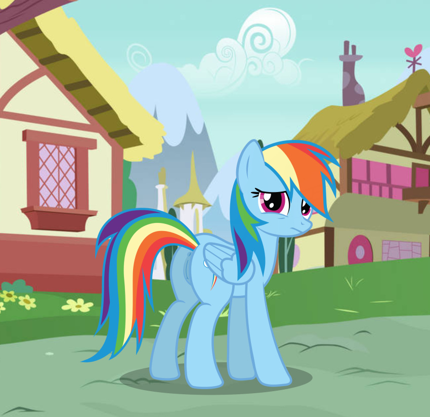 absurd_res animal_genitalia animal_pussy butt canon equid equine_pussy female friendship_is_magic genitals hasbro hi_res mammal my_little_pony nardo_(artist) public pussy rainbow_dash_(mlp) scared smile solo vector