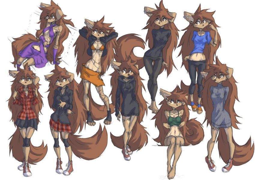 4_toes 5_fingers absurd_res anthro apogee_(tinygaypirate) arm_support arm_tuft barefoot black_claws black_nose bottomless bottomwear bra breasts brown_body brown_eyes brown_fur brown_hair canid canine canis cheek_tuft claws cleavage clothed clothing cowlick domestic_dog dress dress_shirt ear_piercing eyebrow_through_hair eyebrows facial_markings facial_piercing facial_tuft feet female fingers floppy_ears footwear fur furgonomics furry-specific_piercing gauged_ear hair hair_over_eye hand_behind_back hands_behind_head head_markings hi_res hoodie inner_ear_fluff long_hair looking_aside mammal markings messy_hair muzzle_piercing navel no_underwear nose_piercing one_eye_obstructed open_clothing open_shirt open_topwear pants pattern_clothing pattern_shirt pattern_topwear piercing pigeon_toed plaid plaid_clothing plaid_shirt plaid_topwear plantigrade raised_arm raised_arms shirt shoes simple_background sitting skirt smile socks solo spitz standing tinygaypirate toeless_footwear toeless_socks toes topwear translucent translucent_hair tuft turtleneck underwear white_background