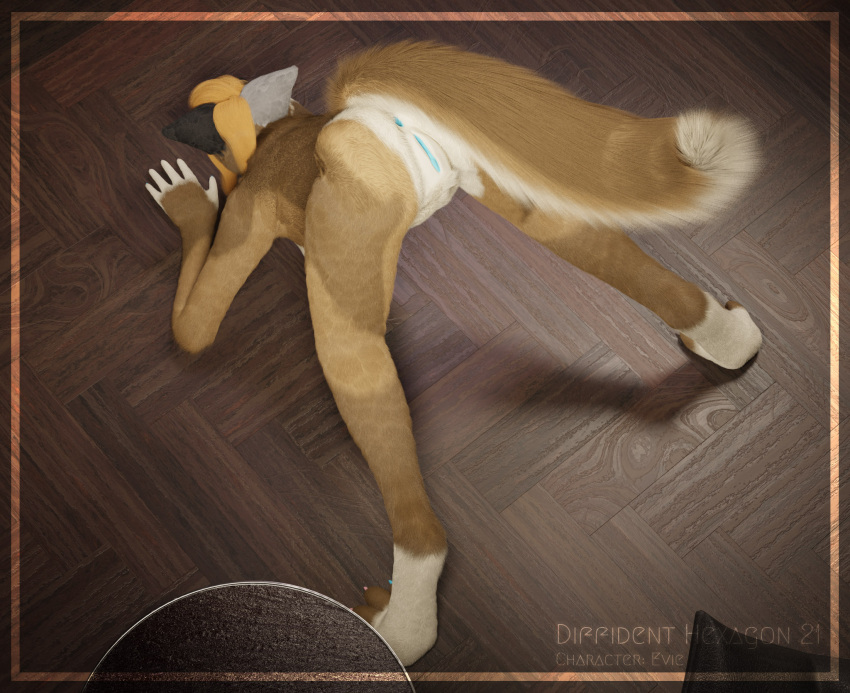 3d_(artwork) anthro canid canine canis diffident digital_media_(artwork) evie female hexagon hi_res jack-o'_pose mammal pose solo wolf zackweird