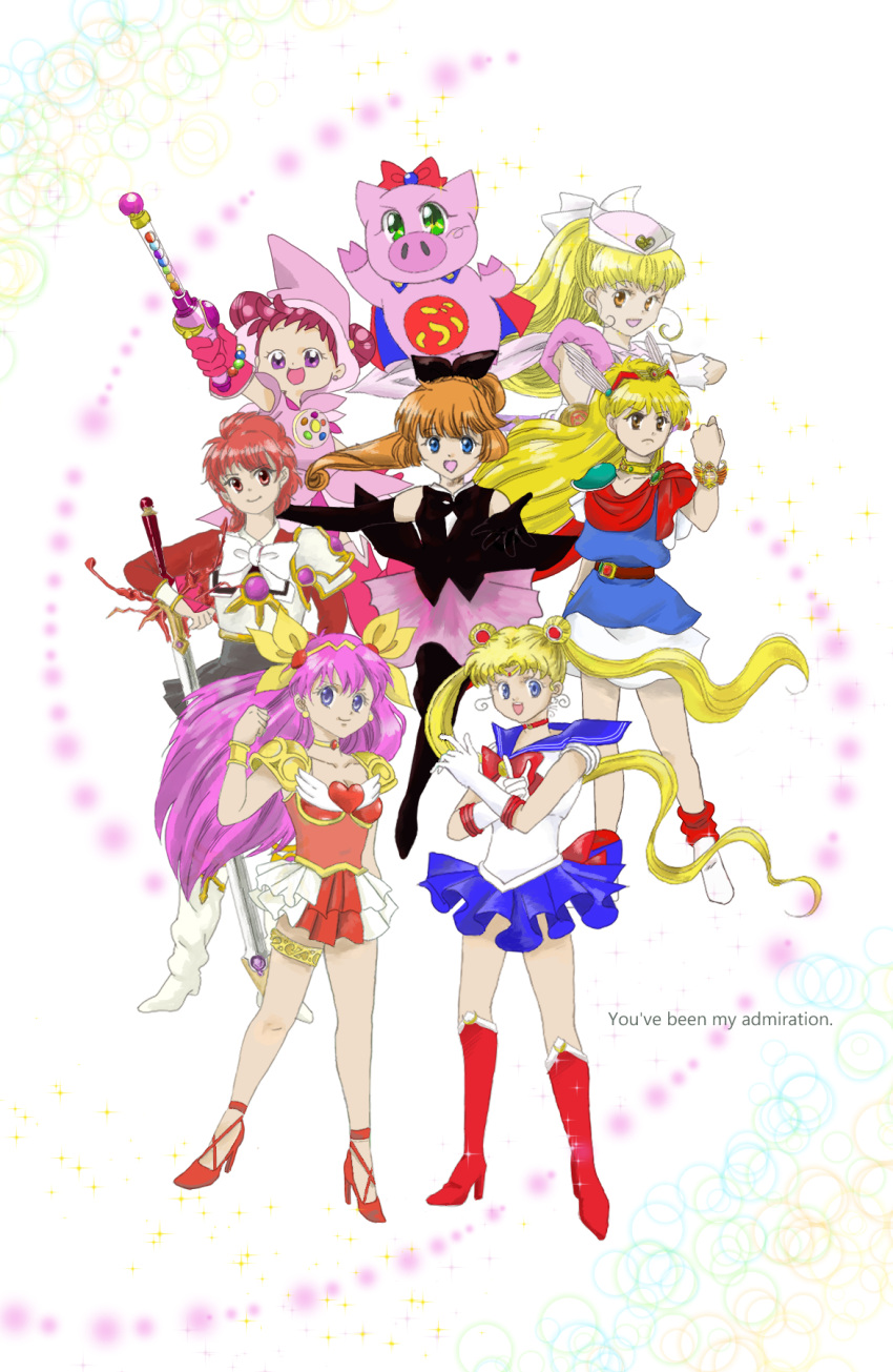 akazukin_chacha bishoujo_senshi_sailor_moon crossover highres kaitou_saint_tail magic_knight_rayearth magical_girl nurse_angel_ririka_sos ojamajo_doremi sailor_moon tonde_buurin wedding_peach