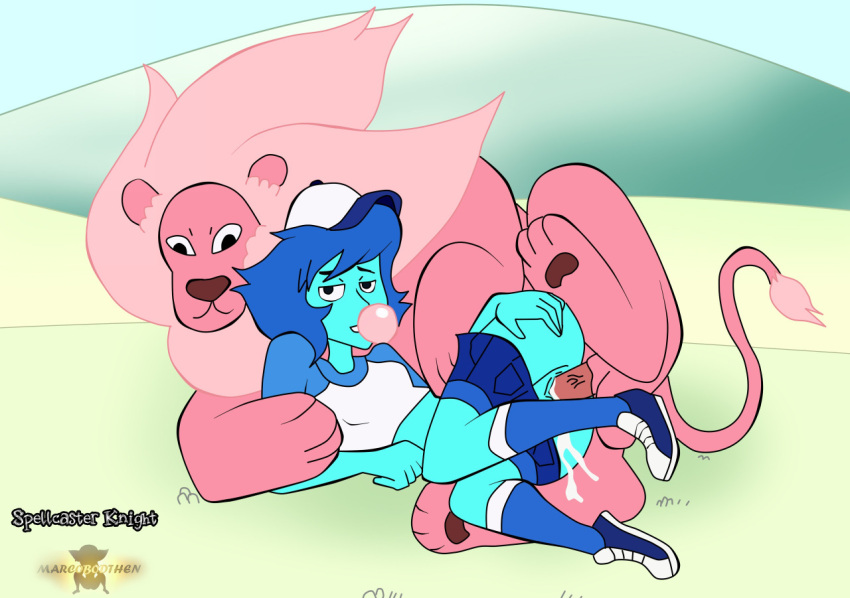 bodily_fluids cartoon_network clothing cum cum_inside duo felid female feral fur genital_fluids humanoid lapis_lazuli_(steven_universe) lion lion_(steven_universe) male male/female mammal pantherine pawpads paws penetration pink_body pink_fur sex size_difference steven_universe unknown_artist vaginal vaginal_penetration