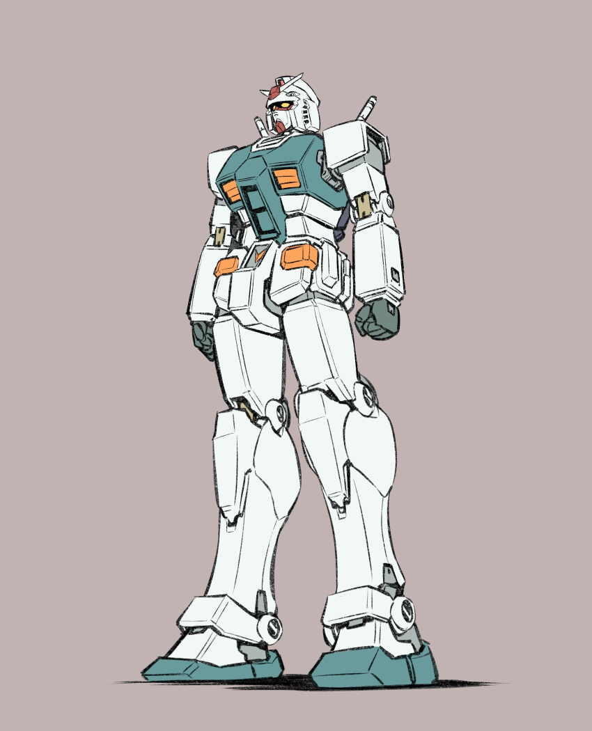 beige_background clenched_hands gundam highres ishiyumi looking_ahead mecha mobile_suit mobile_suit_gundam no_humans rx-78-2 solo standing v-fin yellow_eyes