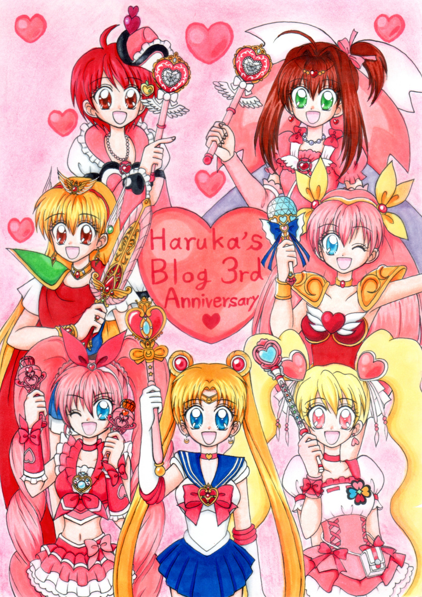 absurdres akazukin_chacha bishoujo_senshi_sailor_moon crossover cure_melody cure_peach highres jewelpet_(series) magical_girl magical_princess sailor_moon sakura_akari wedding_peach