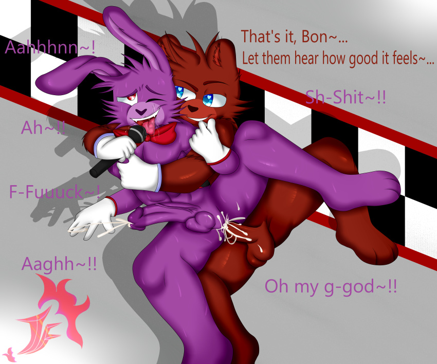 absurd_res anal anal_penetration anthro athletic athletic_anthro athletic_male balls bedroom_eyes blue_eyes bodily_fluids bonnie_(fnaf) bow_tie brown_balls brown_body brown_fur brown_hair brown_penis checkered_background clothing cum cum_in_ass cum_inside cum_while_penetrated drooling duo ejaculation english_text five_nights_at_freddy's freddy_(fnaf) from_behind_position fucked_silly fur genital_fluids genitals gloves hair handwear hi_res holding_microphone holding_object holding_partner humanoid_genitalia humanoid_hands humanoid_penis jflare205 lagomorph leporid looking_at_another looking_at_partner looking_pleasured male male/male male_penetrated male_penetrating male_penetrating_male mammal microphone moan moaning_in_pleasure narrowed_eyes one_eye_closed orgasm orgasm_face pattern_background penetration penile penile_penetration penis penis_in_ass purple_balls purple_body purple_fur purple_hair purple_penis rabbit raised_leg red_bow_tie red_eyes saliva saliva_on_tongue saliva_string seductive sex simple_background slightly_chubby slightly_chubby_male slightly_muscular slightly_muscular_male spoon_position spooning spread_legs spreading text thick_thighs tongue tongue_out ursid ursine video_games