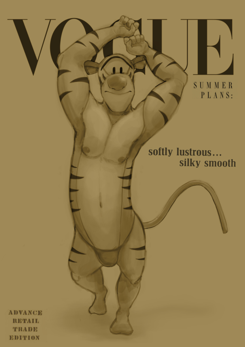 absurd_res anthro cover disney felid hi_res magazine_cover male mammal mostly_nude pantherine prim0rdia solo tiger tigger vogue_(magazine) winnie_the_pooh_(franchise)