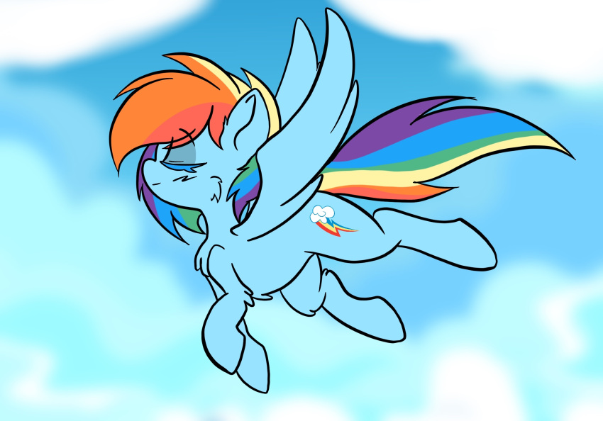 blue_body blue_feathers blue_fur cutie_mark digital_media_(artwork) equid equine feathered_wings feathers female feral flying friendship_is_magic fur hair hasbro hi_res horse larrykitty mammal multicolored_hair my_little_pony pegasus pony rainbow_dash_(mlp) rainbow_hair solo wings