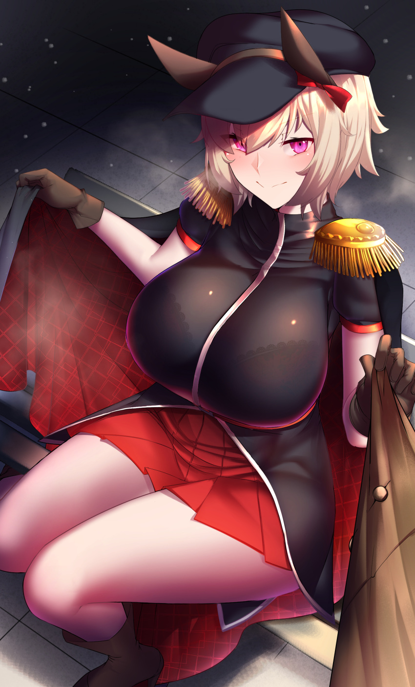 absurd_res animal_humanoid big_breasts bigshine000 black_clothing black_hat black_headwear black_shirt black_topwear blonde_hair blush boots bottomwear bra breasts cape clothed clothing curren_chan_(pretty_derby) digital_media_(artwork) ear_bow equid equid_humanoid equine equine_humanoid female footwear hair hat headgear headwear hi_res horse_humanoid huge_breasts humanoid light_body light_skin lingerie mammal mammal_humanoid pink_eyes red_bottomwear red_bow red_clothing red_skirt shirt skirt smile solo steam thick_thighs topwear uma_musume_pretty_derby underwear