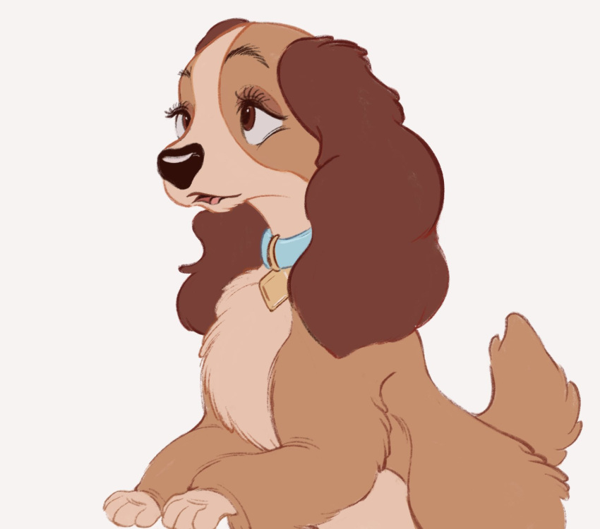 2021 brown_body brown_eyes brown_fur canid canine canis collar disney domestic_dog feral floppy_ears fur hi_res lady_(lady_and_the_tramp) lady_and_the_tramp mammal simple_background solo tohupo