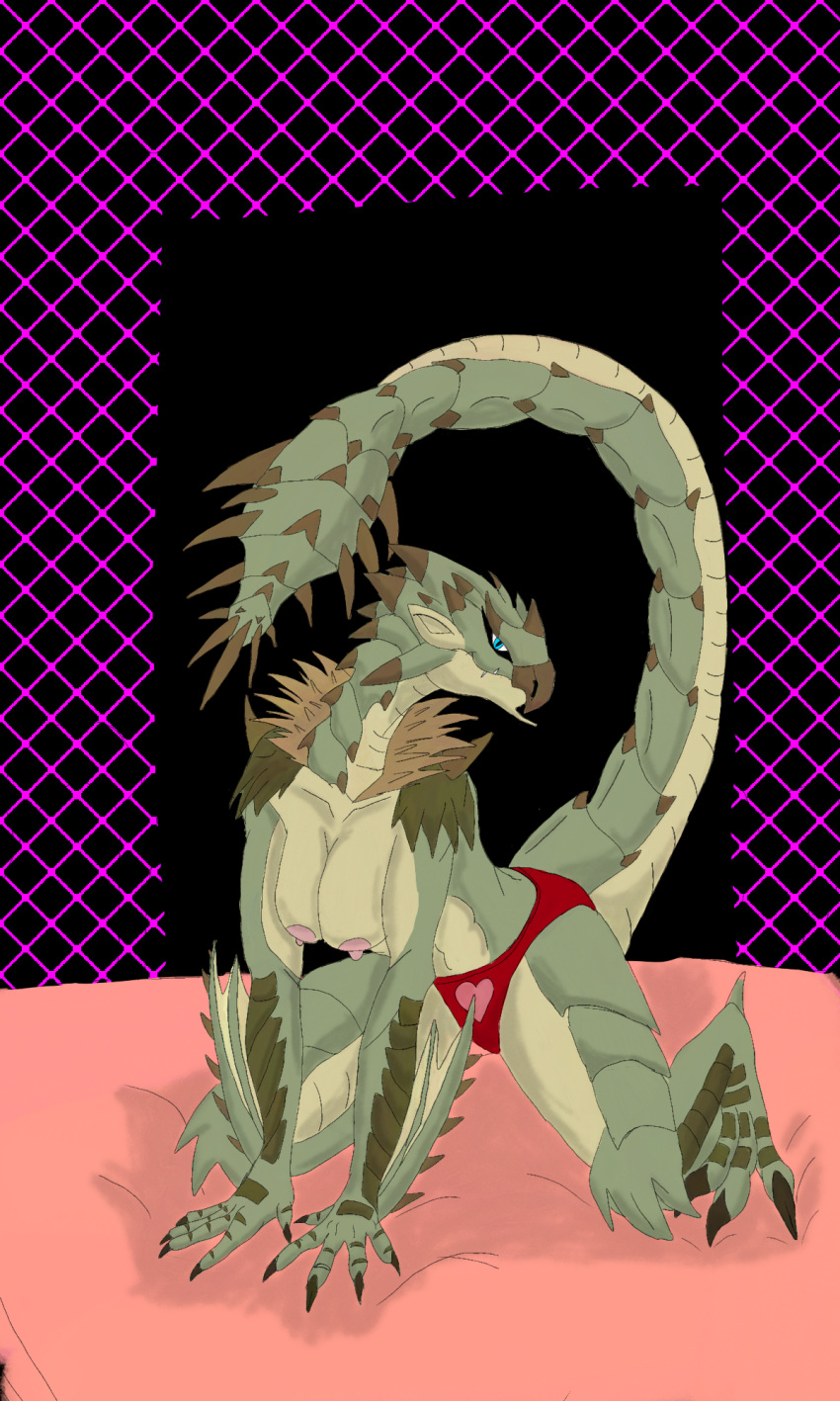anthro big_breasts breasts capcom clothing crazy-fox dragon female hi_res monster_hunter panties presenting presenting_breasts rath_wyvern rathian scalie solo spikes spikes_(anatomy) underwear video_games wyvern