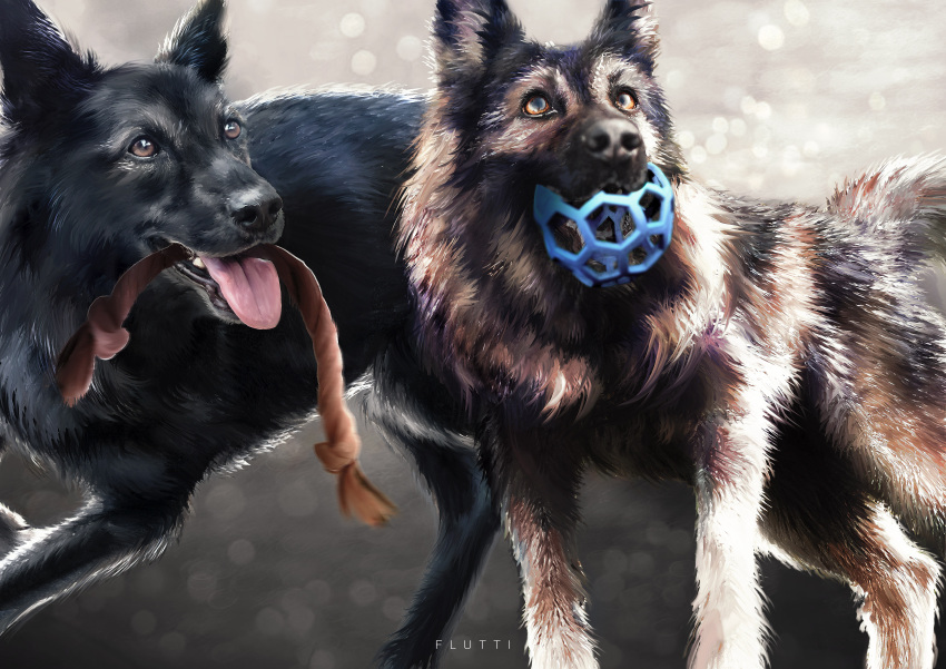 absurd_res ambiguous_gender canid canine canis domestic_dog duo flutti fur german_shepherd herding_dog hi_res light mammal markings open_mouth open_smile pastoral_dog smile teemo_the_yiffer tongue