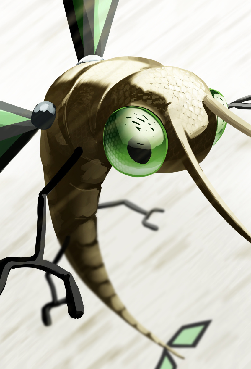 absurdres antennae blurry bug commentary_request depth_of_field flying green_eyes highres no_humans pokemon pokemon_(creature) sandstorm solo suchi_(fsur7444) vibrava