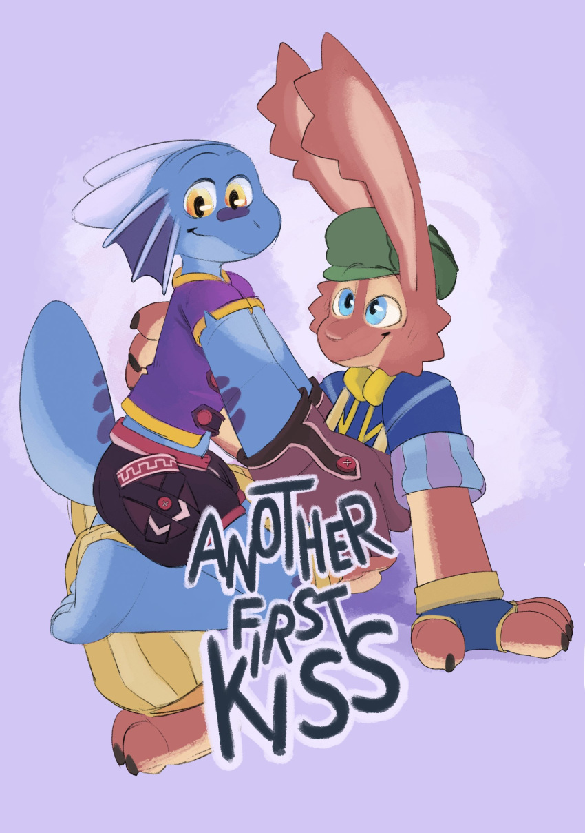 absurd_res anthro clothed clothing cover cover_art cover_page dosent duo fully_clothed gloves handwear hat headgear headwear hi_res lagomorph looking_at_another looking_at_viewer male male/male mammal on_lap paws scalie sitting_on_lap