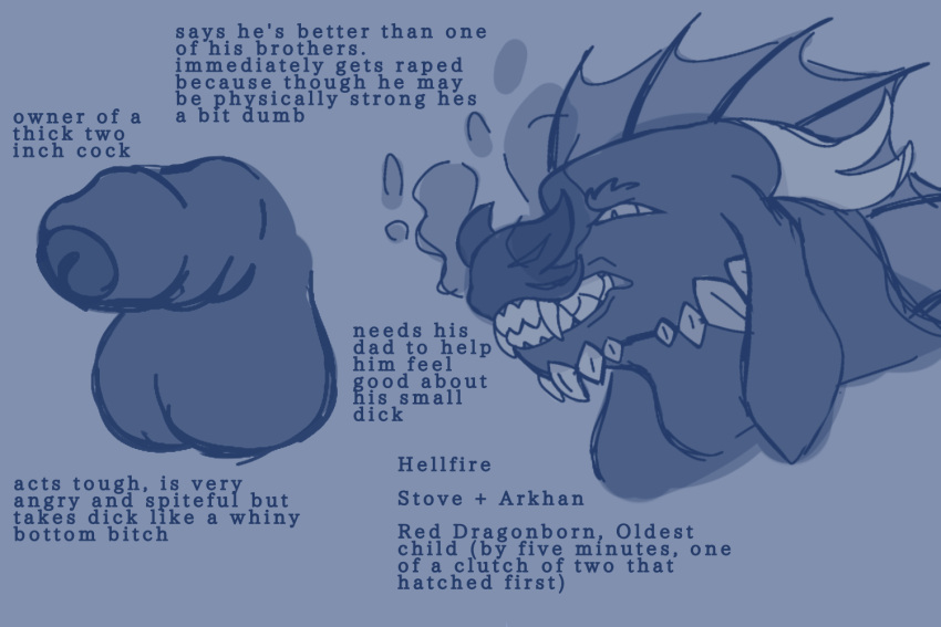 2021 angry anthro balls bared_teeth character_bio character_introduction comic crescentbites dragon english_text forced genitals incest_(lore) male penis rape reference_image small_penis solo teeth text