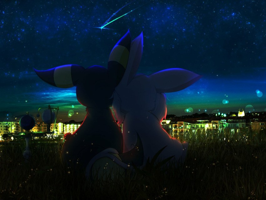 ambiguous/ambiguous ambiguous_gender big_ears black_body black_ears black_fur black_tail cheek_tuft city cityscape detailed_background digital_media_(artwork) duo eeveelution entwined_tails espeon facial_tuft feral feral_on_feral fluffy forked_tail fur grass hi_res high_contrast hirochanu kemono leaning_on_another mammal markings monotone_body monotone_ears monotone_fur monotone_tail multicolored_body multicolored_ears multicolored_fur night nintendo nude outside photo_background pink_body pink_ears pink_fur pink_tail plant pok&eacute;mon pok&eacute;mon_(species) quadruped rear_view ring_(marking) ringtail romantic romantic_ambiance romantic_couple shooting_star sitting sky star starry_sky tail_coil tail_markings tuft two_tone_body two_tone_ears two_tone_fur two_tone_tail umbreon unusual_anatomy unusual_tail video_games yellow_body yellow_ears yellow_fur yellow_tail