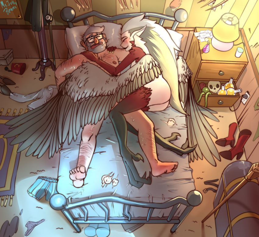 2021 after_sex animal_humanoid avian avian_humanoid bed bird bird_humanoid bodily_fluids crossover disney eda_clawthorne european_mythology female furniture gravity_falls greek_mythology grunkle_stan harpy harpy_humanoid hi_res human humanoid hybrid interspecies male mammal mature_female mature_male mr._jellybeans mythological_avian mythology on_bed owl owl_humanoid sleeping sweat the_owl_house wings witch_(the_owl_house)