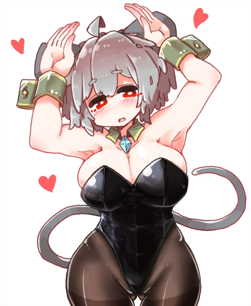 ahoge animal_humanoid big_breasts big_ears breasts cleavage clothed clothing female grey_hair hair hi_res humanoid legwear leotard mammal mammal_humanoid mouse_humanoid murid murid_humanoid murine murine_humanoid nazrin pendant raised_arms red_eyes rodent rodent_humanoid sabitare shirt_collar short_hair solo tights touhou video_games wide_hips