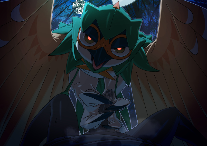 absurd_res ambiguous_gender anthro beak biped bodily_fluids bottomless bottomless_human bottomless_male claws clothed clothing decidueye dominant dominant_ambiguous dominant_anthro duo erection feathered_wings feathers first_person_view foot_fetish foot_play footjob full_moon genitals hi_res human human_on_anthro human_pov humanoid_genitalia humanoid_penis interspecies katahane3 looking_at_viewer lying male male/ambiguous male_on_anthro male_pov mammal moon night nintendo nude open_mouth outside penis plant pok&eacute;mon pok&eacute;mon_(species) saliva semi-anthro sex shaded shirt sky spread_legs spread_wings spreading submissive submissive_human submissive_pov talons toe_claws tongue topwear torn_clothing torn_shirt torn_topwear tree video_games wings