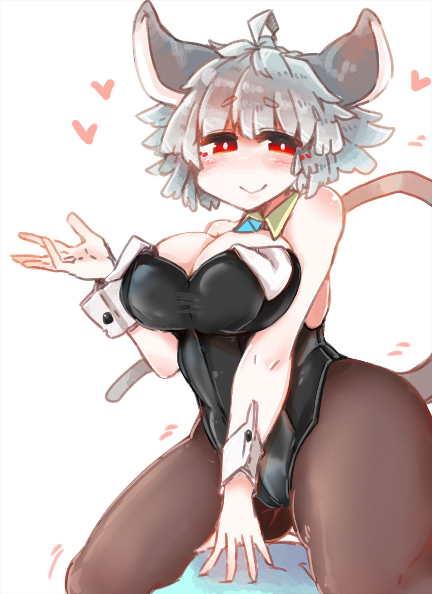 &lt;3 ahoge animal_humanoid big_breasts blush breasts cleavage clothed clothing female grey_hair hair hi_res humanoid legwear leotard mammal mammal_humanoid mouse_humanoid murid murid_humanoid murine murine_humanoid nazrin red_eyes rodent rodent_humanoid sabitare shirt_collar short_hair smile solo tights touhou video_games