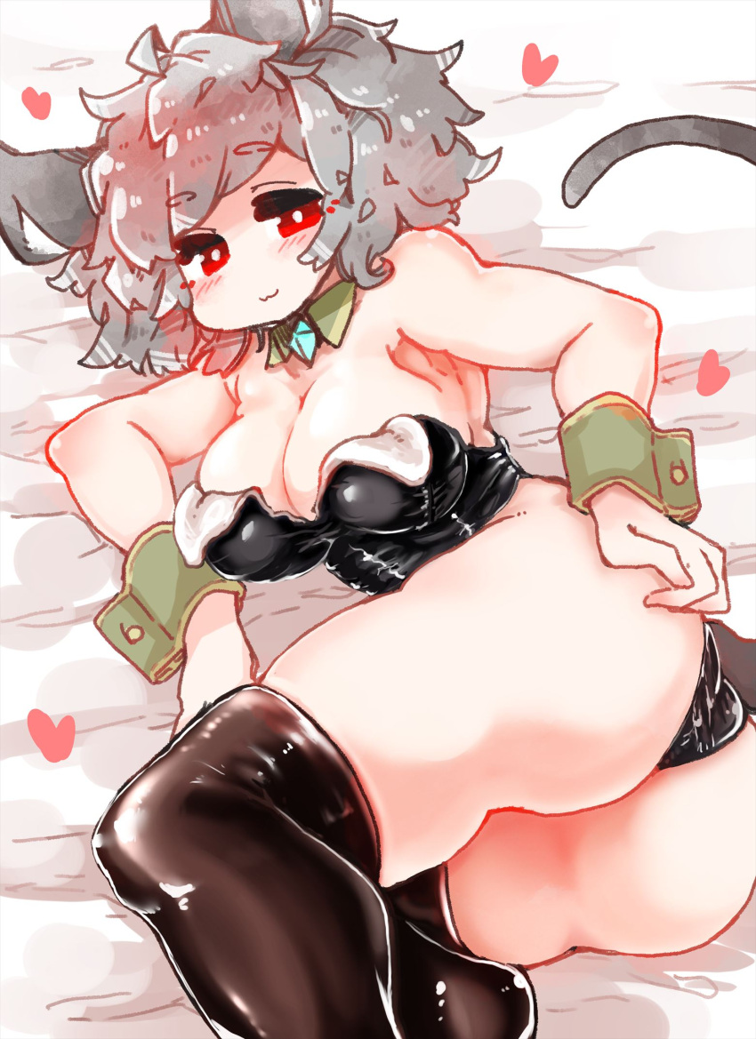 &lt;3 :3 animal_humanoid bedding big_breasts blanket blush breasts butt cleavage clothed clothing female grey_hair hair hi_res humanoid legwear leotard lying mammal mammal_humanoid mouse_humanoid murid murid_humanoid murine murine_humanoid nazrin on_side red_eyes rodent rodent_humanoid sabitare shirt_collar short_hair solo thigh_highs touhou video_games