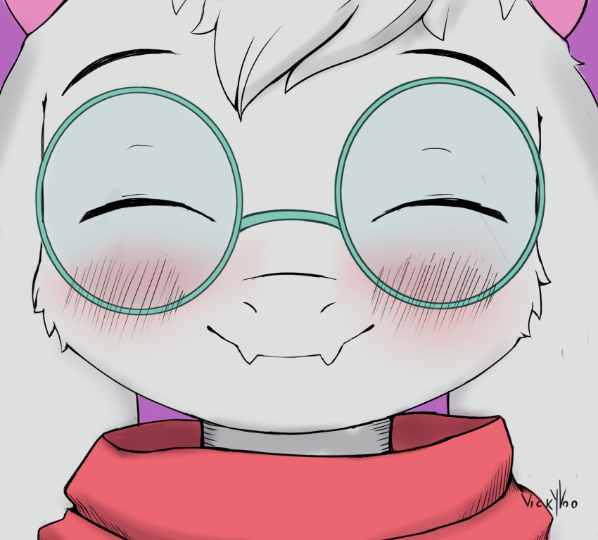 ^_^ anthro blush bovid caprine close_(disambiguation) deltarune eyes eyes_closed front_view goat hi_res horn invalid_tag male mammal muzzle_(disambiguation) ralsei scarf smile solo undertale_(series) vicky_(lazzzy_drawings) vickyvoo video_games