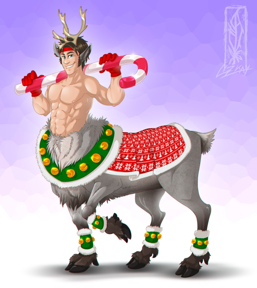 candy candy_cane cane capreoline caribou_taur cervid cervid_taur cheering christmas dessert food hi_res holidays mammal mammal_taur reindeer taur white