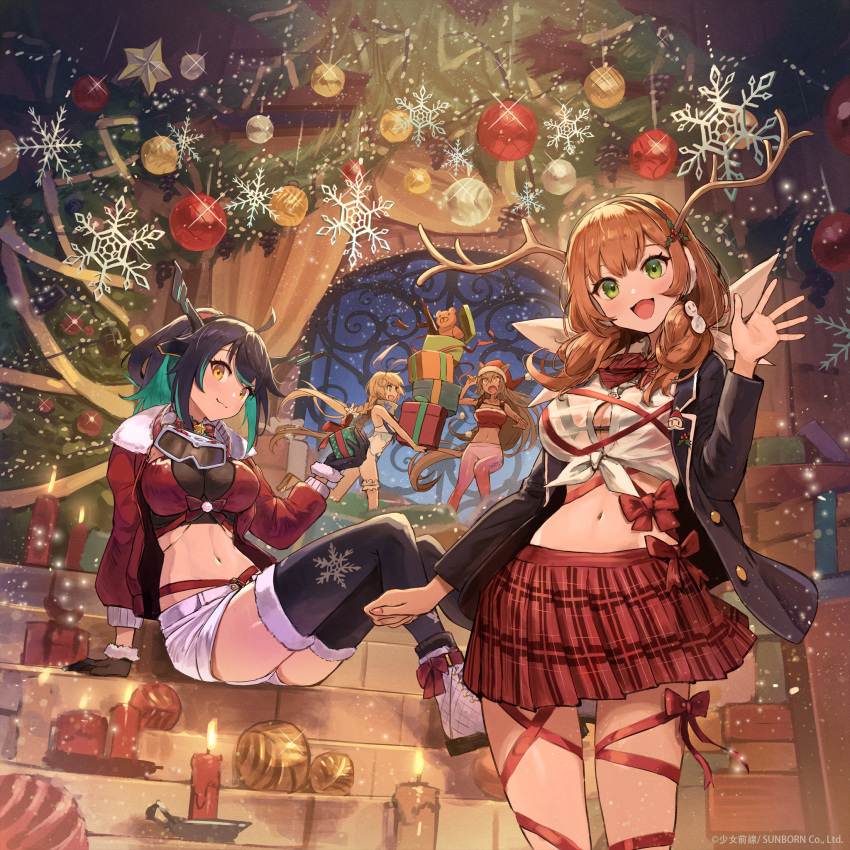 4girls animal_ear_fluff animal_ears artist_request bangs bikini black_gloves black_hair black_jacket black_legwear blazer blonde_hair blush boots bow bowtie box bra braid breasts brown_hair christmas christmas_ornaments christmas_tree closed_mouth commentary_request cr-21_(girls'_frontline) deer_antlers deer_ears eyebrows_visible_through_hair eyewear_around_neck fake_animal_ears feet_out_of_frame fnc_(girls'_frontline) full_body fur-trimmed_gloves fur-trimmed_jacket fur-trimmed_legwear fur_trim gift girls'_frontline gloves green_eyes green_hair grey_hair hair_between_eyes hair_ornament hairclip hand_on_floor hand_up hat highres holding holding_box holding_gift howa_type_89_(girls'_frontline) jacket leggings legs long_hair looking_at_another looking_at_viewer medium_breasts medium_hair merry_christmas multicolored_hair multiple_girls navel official_alternate_costume official_art open_clothes open_jacket open_mouth panties promotional_art red_bikini red_bow red_bowtie red_bra red_headwear red_jacket red_panties red_ribbon red_skirt ribbon saf_(girls'_frontline) safety_glasses santa_bikini santa_bra santa_hat santa_panties shirt shorts sitting sitting_on_stairs skirt smile sportswear stairs standing swimsuit thighhighs twin_braids two-tone_hair underwear white_footwear white_shirt white_shorts yellow_eyes