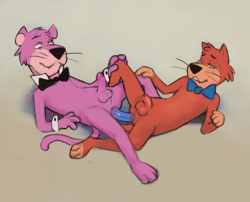 anal anal_penetration anthro dildo double_dildo duo erection flaccid genitals hanna-barbera hi_res male male/male mr._jinks orange_body penetration penis pink_body pixie_and_dixie_and_mr._jinks sex_toy snagglepuss_(series) vulgarstarling
