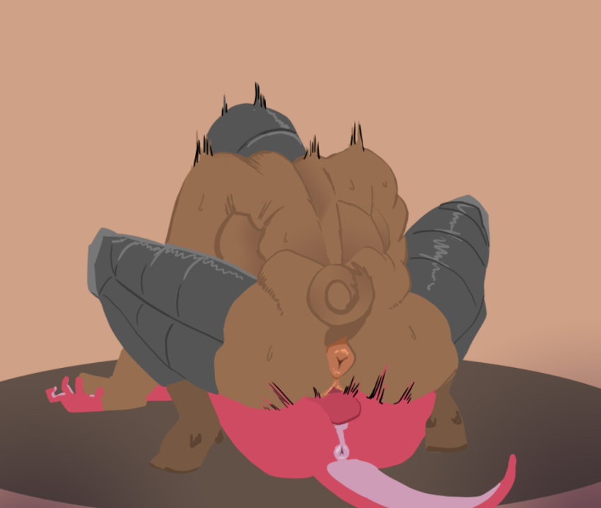 amazon_position anthro anus armor back_boob balls breasts brown_body brown_fur curled_fingers dominant dominant_female duo female female_on_top female_penetrated fur genitals headgear helmet lizard male male/female male_penetrating male_penetrating_female mammal on_top penetration pink_body pinned_arms pinned_to_floor puffy_anus ratbloke reptile scalie sex simple_background submissive submissive_male suid suina sus_(pig) thick_thighs uloth vaginal vaginal_penetration wild_boar