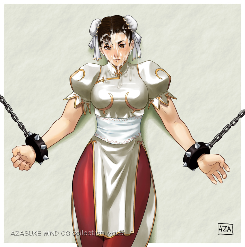 azasuke bracelet capcom chained chains chun-li double_bun double_buns highres jewelry spiked_bracelet spikes street_fighter