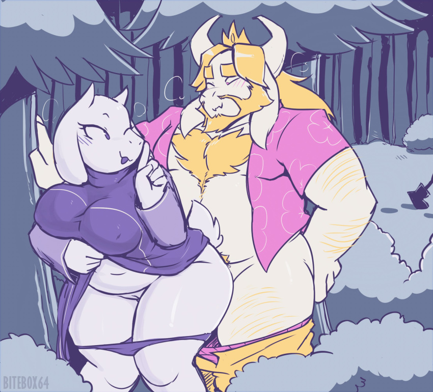 2021 anthro anthro_on_anthro asgore_dreemurr beard bitebox64 blep blonde_hair body_hair boss_monster bovid breasts caprine chest_hair clothed clothed_sex clothing clothing_lift crown dress dress_lift duo enhibitionism facial_hair female from_behind_position front_view genitals hair hi_res horn male male/female mammal mature_female mature_male outside panties panties_down pants_down partially_clothed public public_sex purple_clothing purple_dress purple_panties purple_underwear pussy sex stealth_sex tongue tongue_out toriel undertale undertale_(series) underwear underwear_down video_games